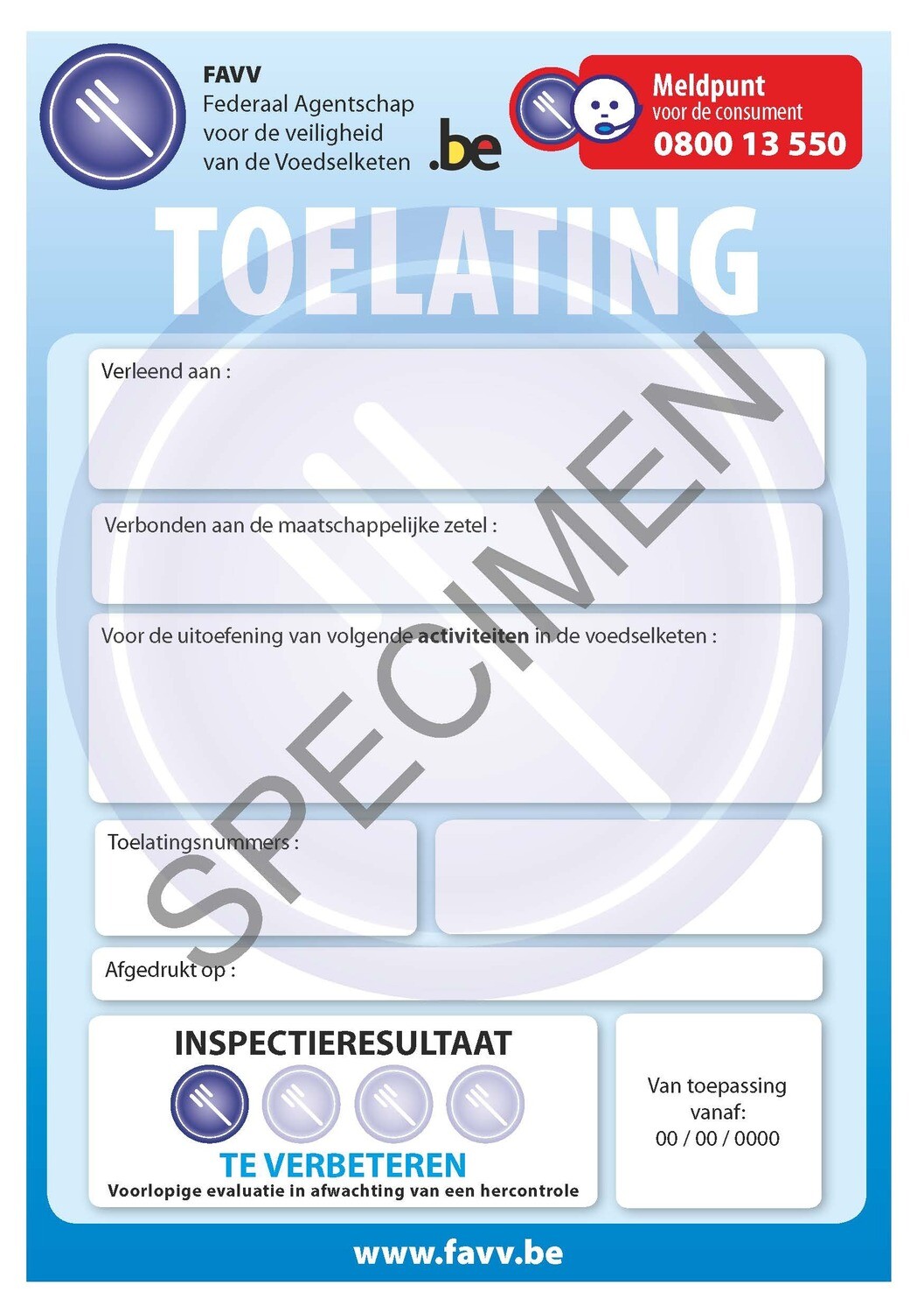 Sticker FAVV Toelating / Vergunning