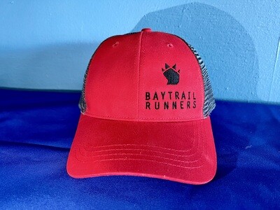 Bay Trailrunners Embroidered Hat Red Bill / Black Mesh BTR Running Hat