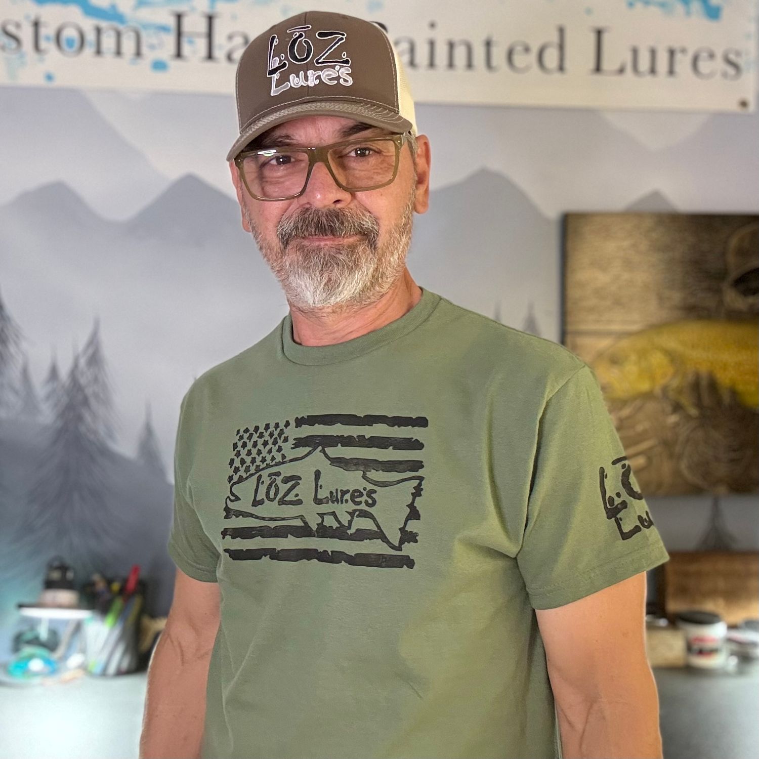 &quot;Dark Moss&quot; Hand-Carved LOZ Lures Shirt  (Relaxed Fit)