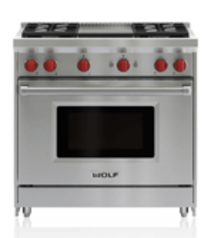 Wolf - 36&quot; Gas Range - 4 Burners and Infrared Griddle