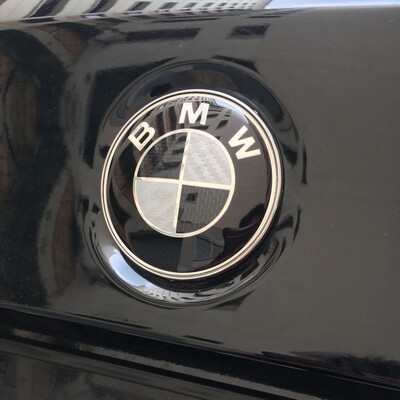 BMW 74mm 2 pin Carbon Fibre front bonnet rear boot trunk badge emblem adhesive 