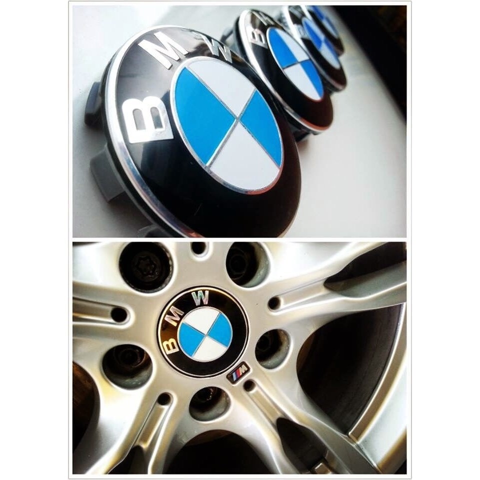 4 x BMW 68mm blue white alloy wheel hub caps