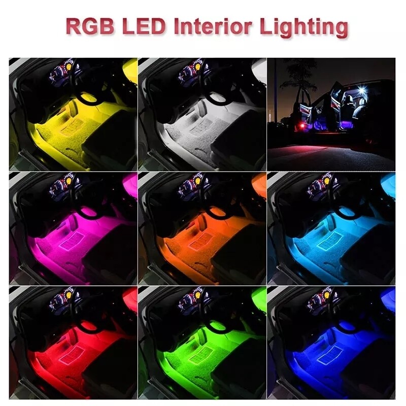 4pc RGB footwell LED strips remote control 1 year warranty