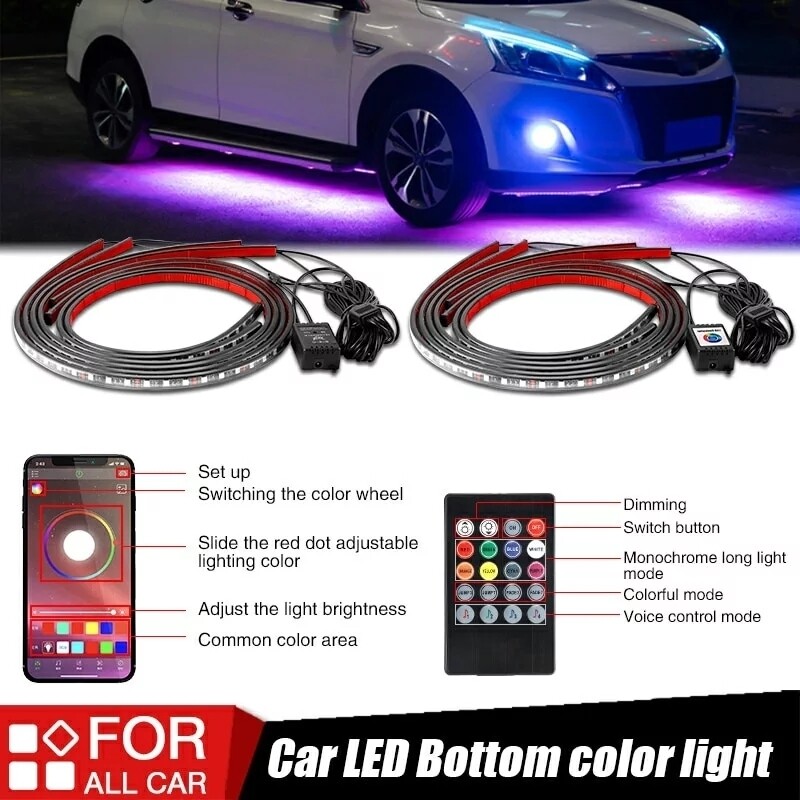 4pc RGB underglow LED strips phone app remote controlled bluetooth kit