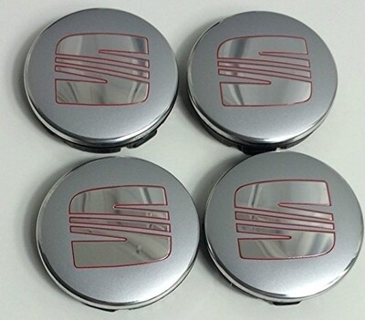 4 X Seat red silver 56mm Alloy wheel center hub caps