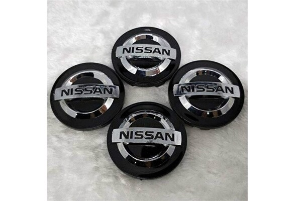 4 X Nissan black 54mm Alloy wheel center hub caps