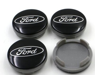 4 X Ford Black 56mm Alloy wheel center hub caps