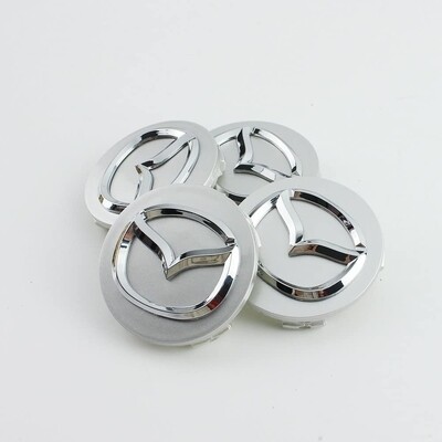 4 X Mazda silver 56mm Alloy wheel center hub caps