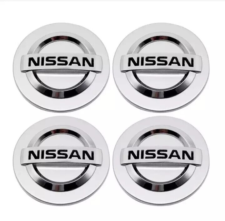 4 X Nissan silver 60mm Alloy wheel center hub caps