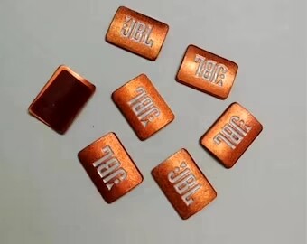 5 X JBL orange metal speaker grill badges emblems stickers clips