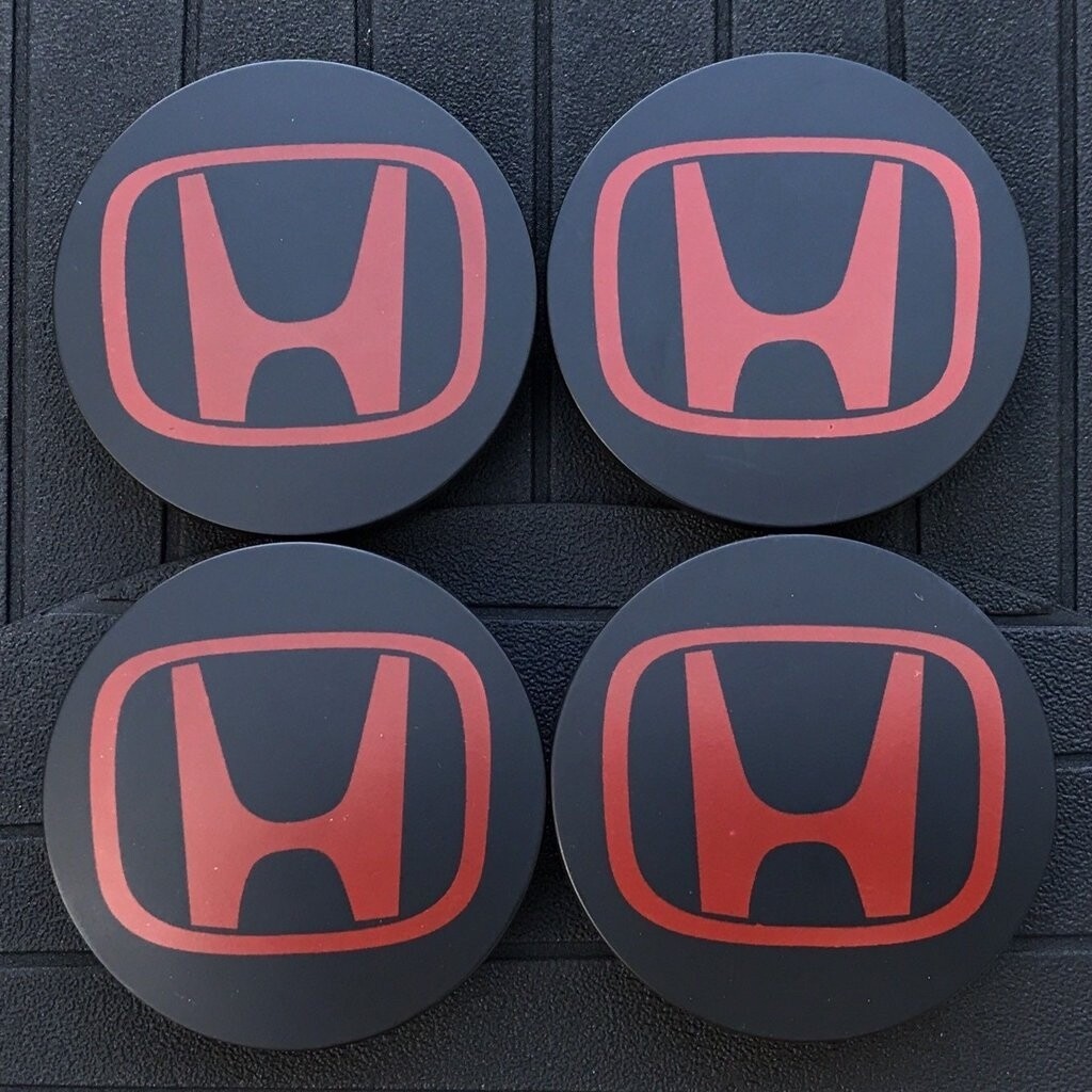 4 x Honda 69mm black red alloy wheel hub caps
