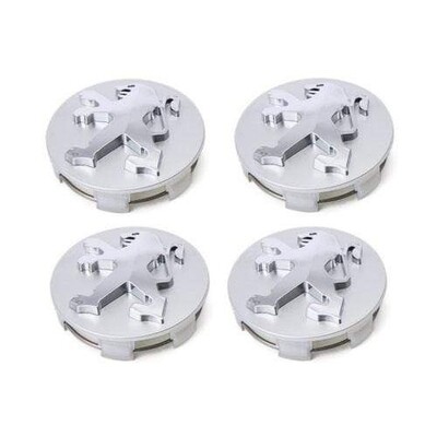 4 X silver Peugeot 60mm Alloy wheel hub caps