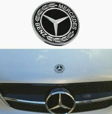 Mercedes Benz 57mm black silver bonnet front spring notch badge emblem