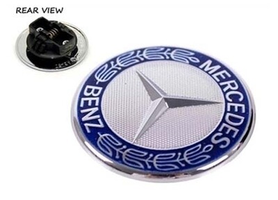 Mercedes Benz 57mm blue bonnet front spring notch badge emblem