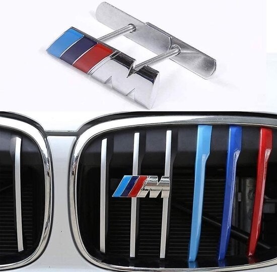 BMW M Sport chrome front grill grille badge emblem with fitting kit
