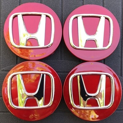 4 x Honda 69mm chrome red alloy wheel hub caps
