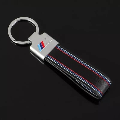 BMW M sport Keyring leather key chain strap ring holder badge