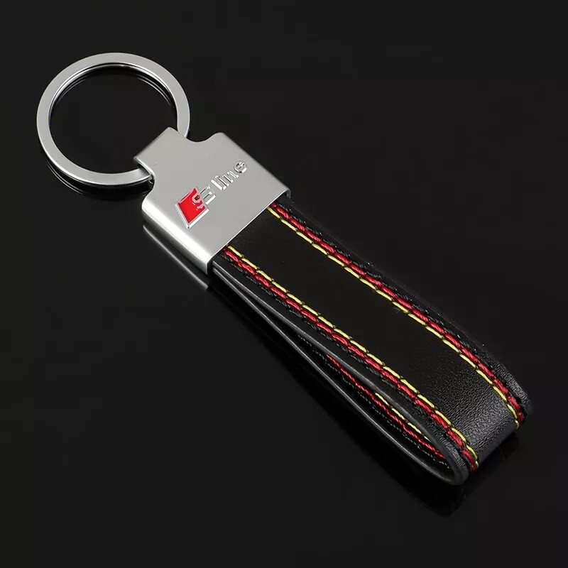 Audi S-Line Sline Keyring leather key chain strap ring holder badge