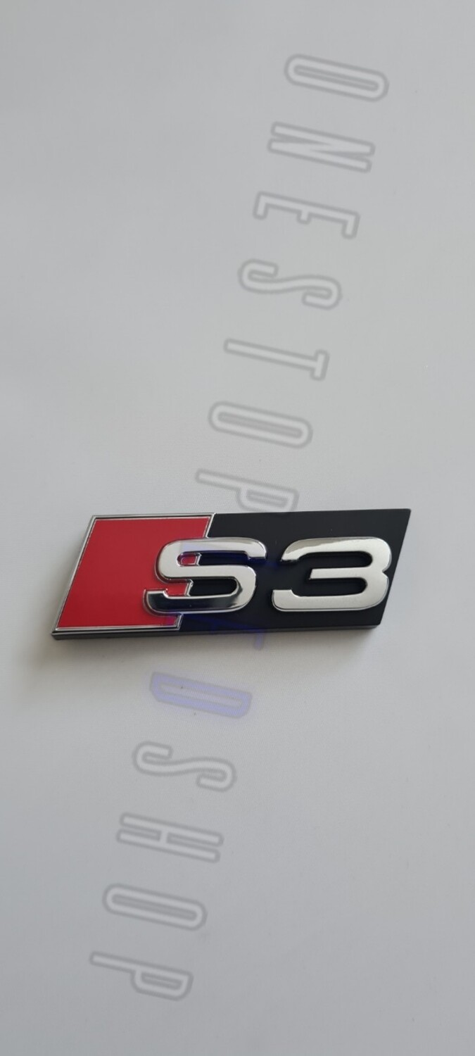 Audi S3 chrome silver grill grille badge emblem with 2 bar fitting kit
