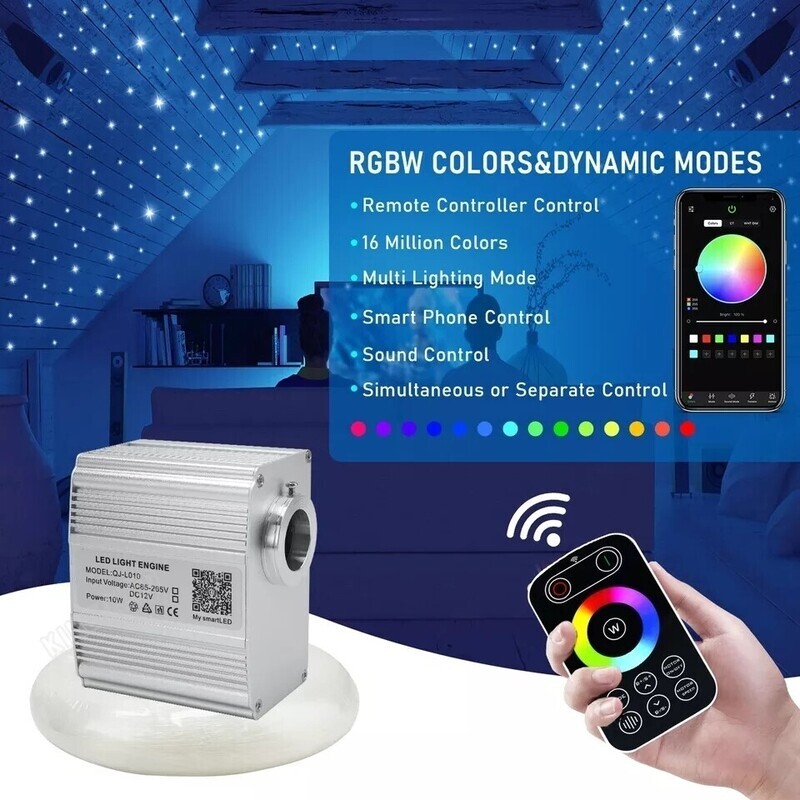 350pcs 10w twinkle effect roof star light sparkle RGB LED kit fibre optic bluetooth phone app controlled