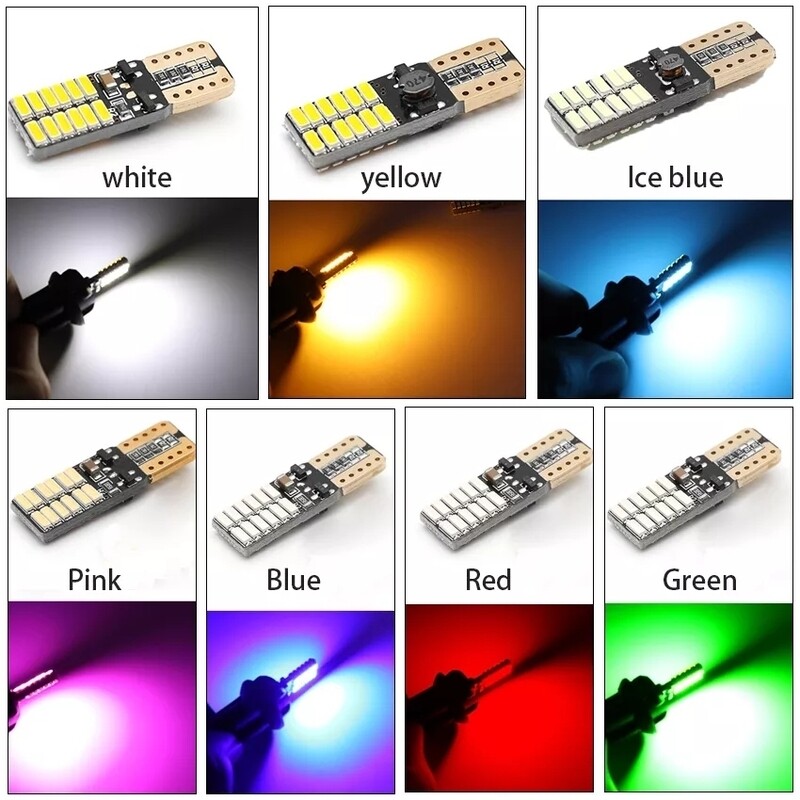 2pcs Red Blue T10 501 W5W LED bulbs error free