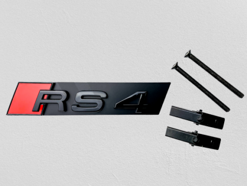 Audi RS4 black grill grille badge emblem with 2 bar fitting kit