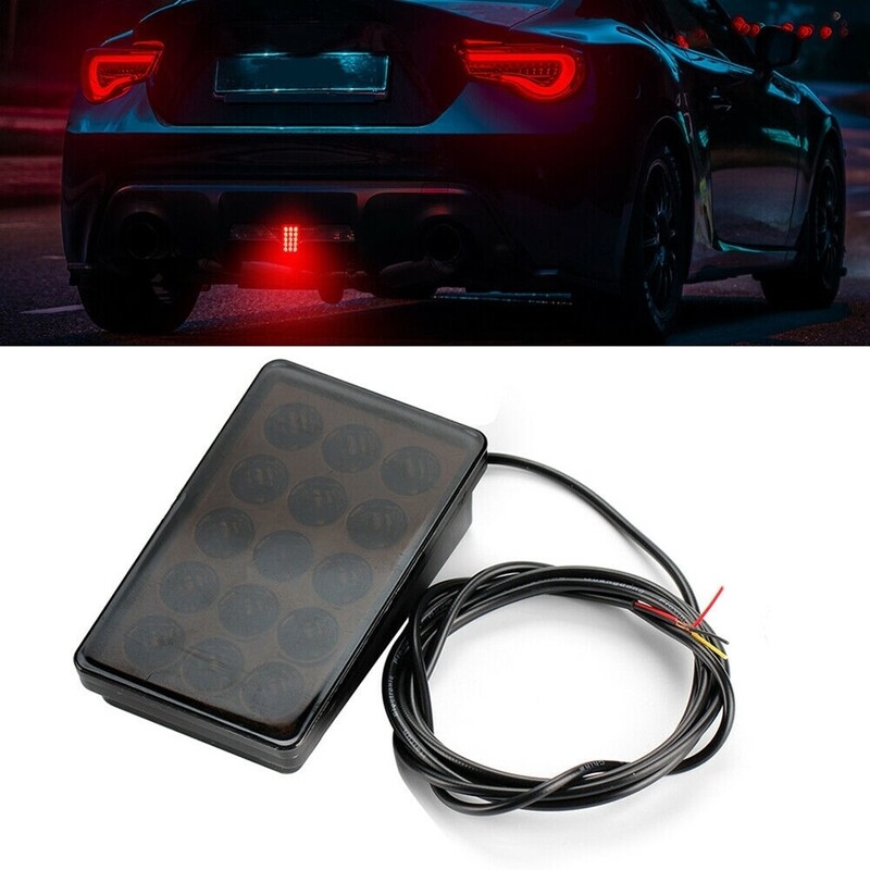 F1 style LED rectangle smoked black rear flashing brake stop light complete kit