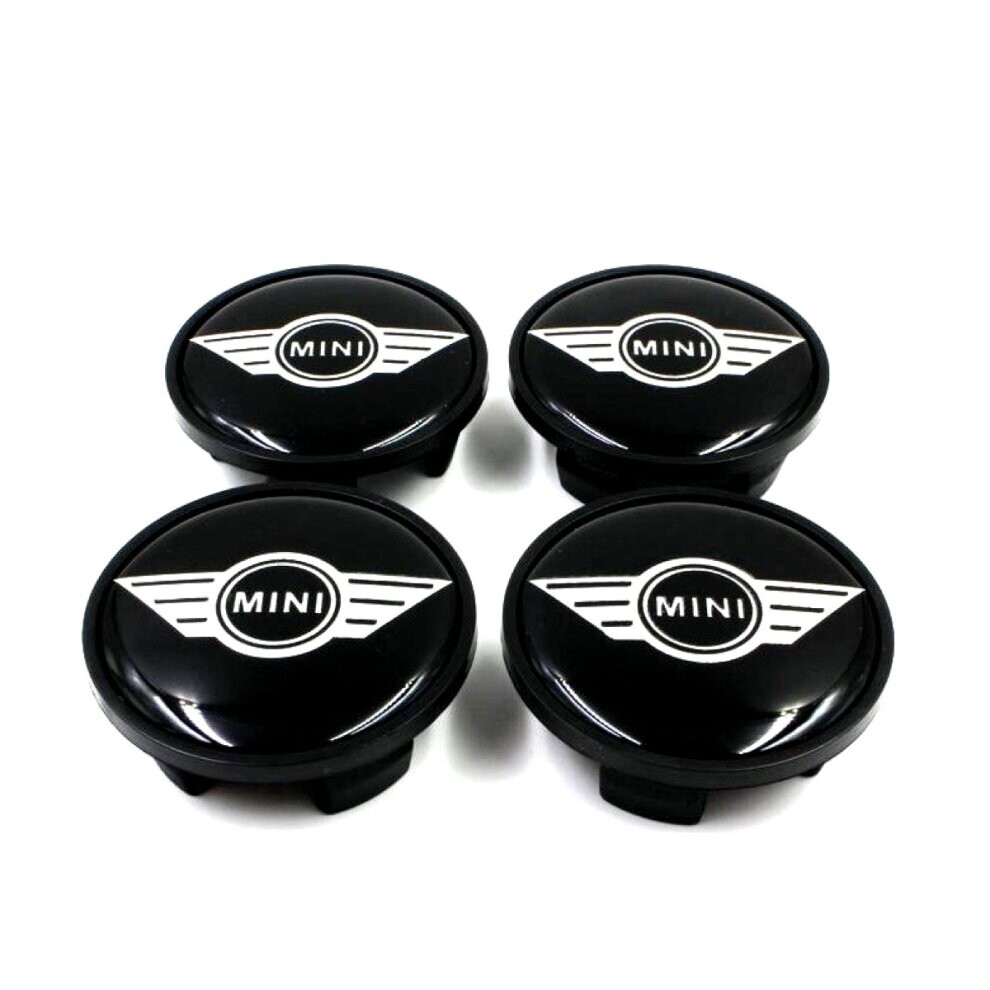 4 x BMW Mini 54mm black alloy wheel hub caps cooper one clubman