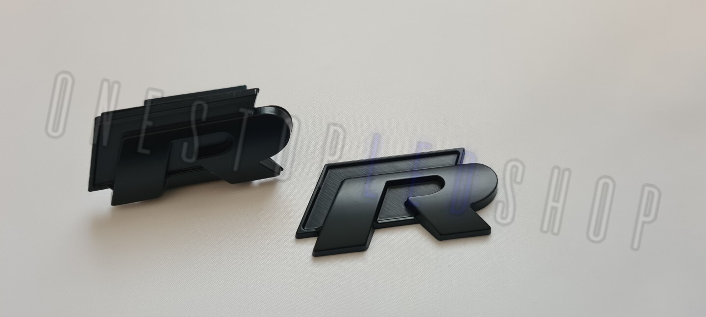 2pcs badge set R R-Line RLine volkswagen matt matte black boot trunk front grill grille badge emblem adhesive stick on