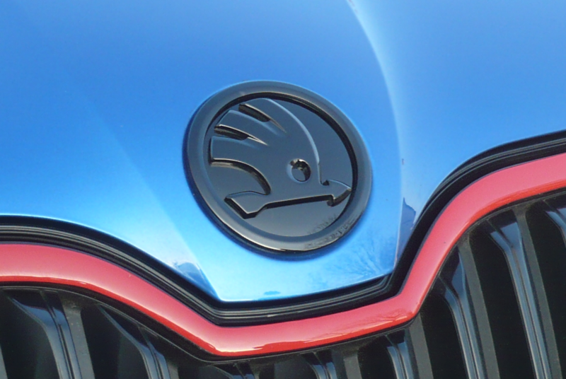 Skoda gloss black front rear bonnet boot trunk badge emblem adhesive stick on 110mm