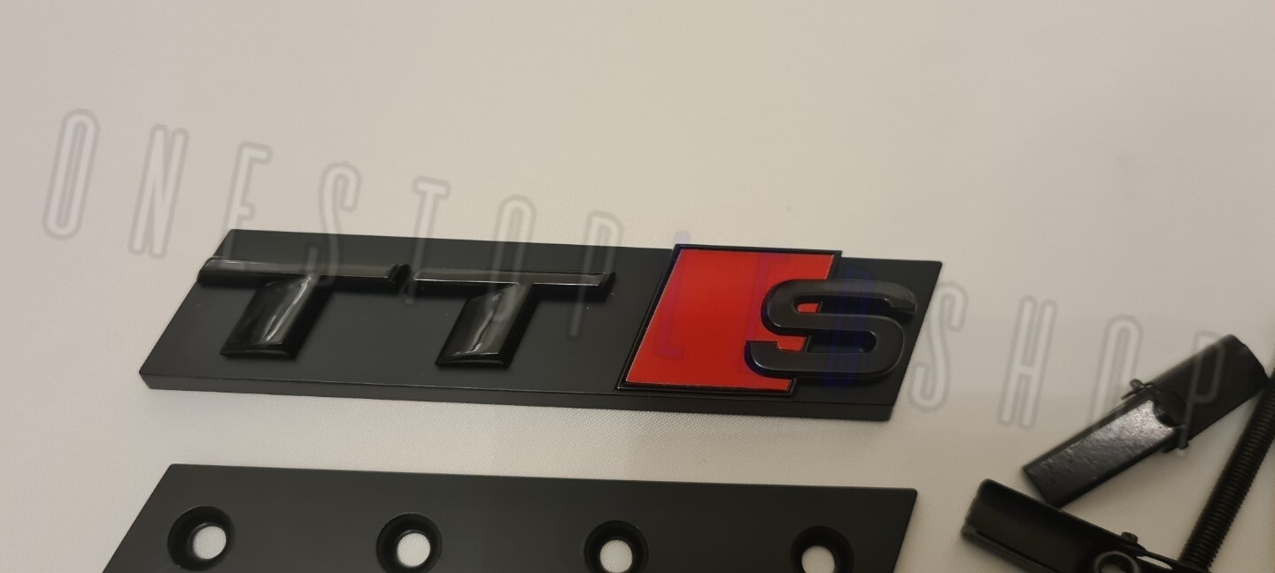 Audi TTS TT TTRS black grill grille badge emblem with 2 bar fitting kit