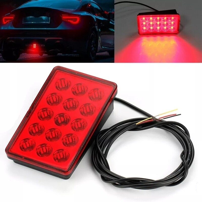 F1 style LED rectangle clear lens rear flashing brake stop light complete kit