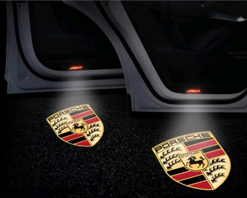 2pc Porsche door logo projector shadow LED kit Cayenne Cayman Macan 718 991