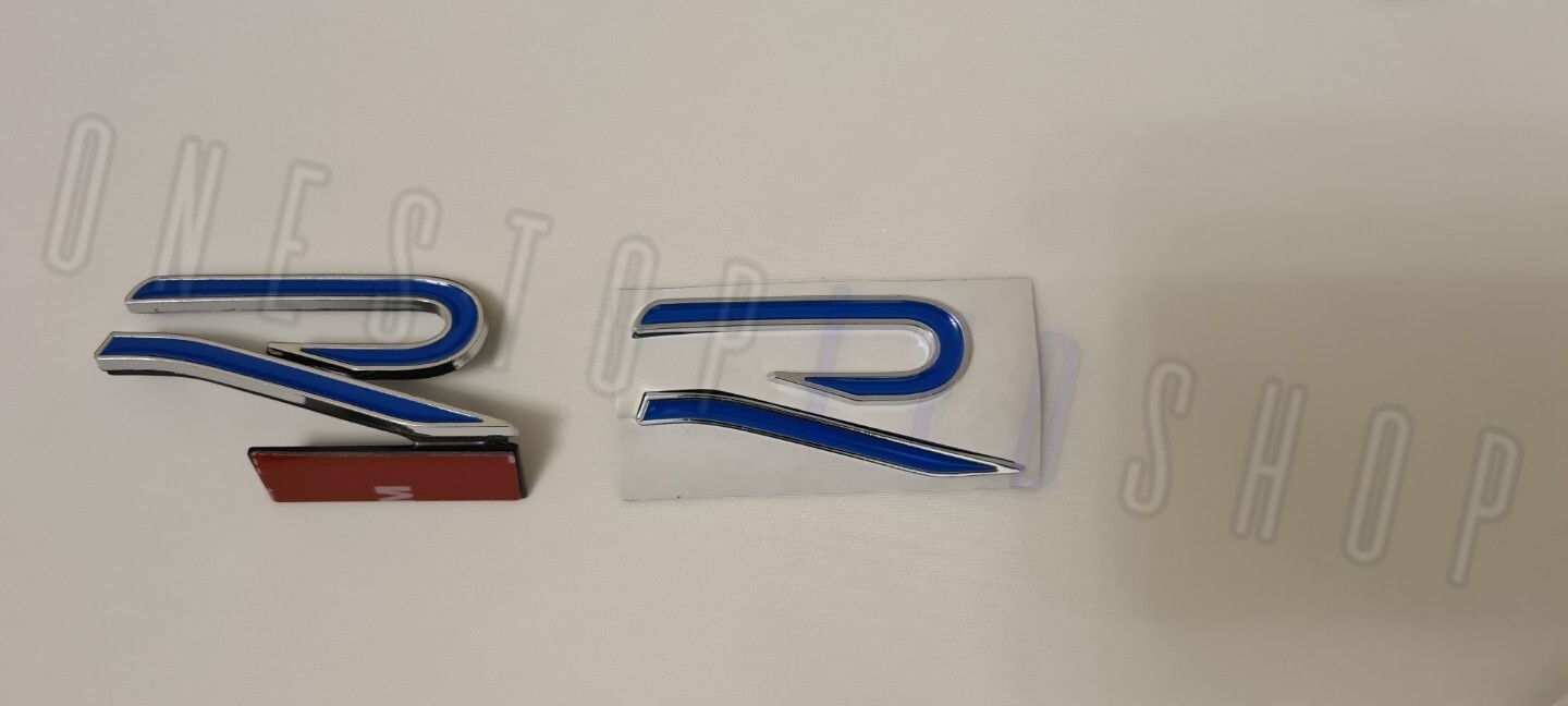 2pcs badge set R R-Line RLine new style volkswagen blue silver front grill grille rear boot trunk emblem 65 x 35mm