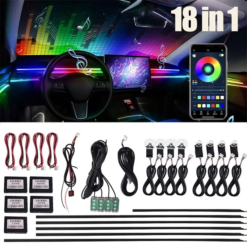 18 in 1 RGB Symphony Ambient interior LED strips phone app controlled bluetooth dash doors footwell door bowl