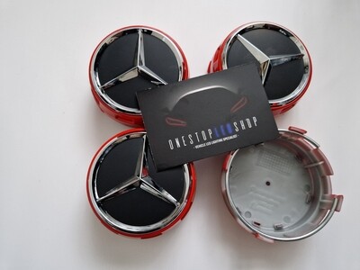 Mercedes Benz 75mm Red raised alloy wheel center hub caps