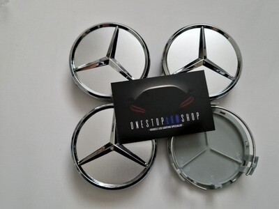 Mercedes Benz 75mm silver chrome alloy wheel center hub caps