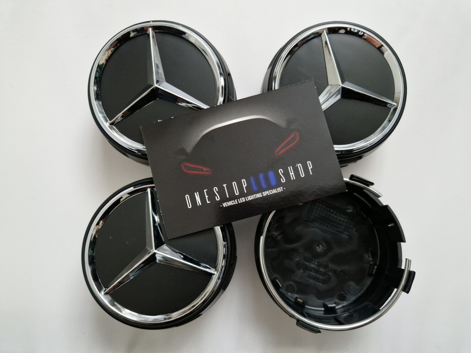 Mercedes Benz 75mm Black raised alloy wheel center hub caps