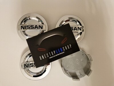 4 X Nissan silver 60mm Alloy wheel center hub caps