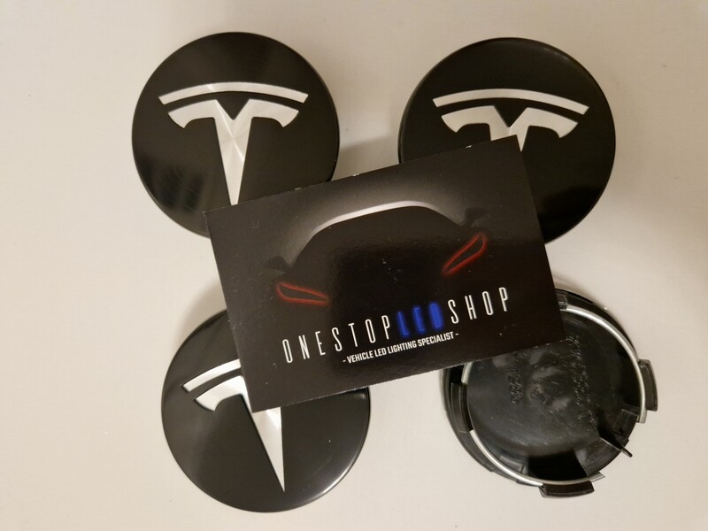 4 X black TESLA 56mm Alloy wheel hub caps