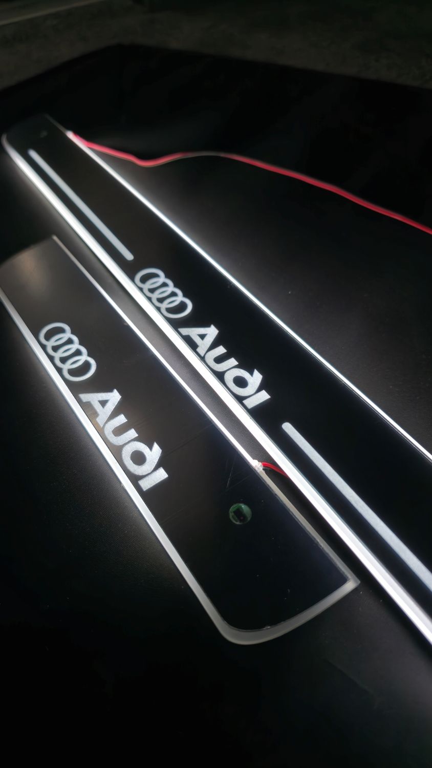 Audi door welcome scuff plate sill LED kit 4pc 4 door all white metal mirror finish