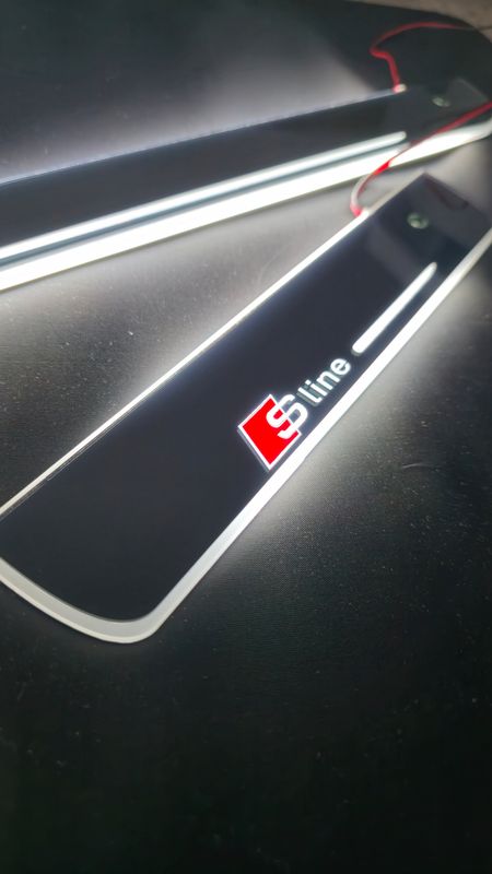 Audi SIine S-Line door welcome scuff plate sill LED kit 4pc 4 door all white metal mirror finish