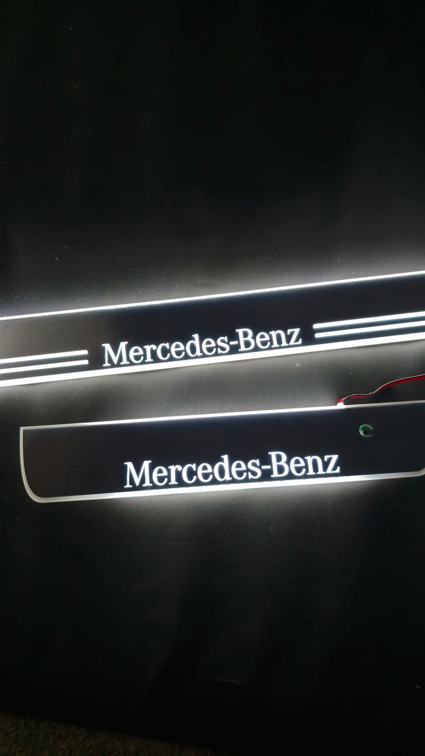 Mercedes Benz door welcome scuff plate sill LED kit 4pc 4 door all white metal mirror finish