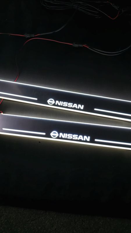Nissan door welcome scuff plate sill LED kit 4pc 4 door all white metal mirror finish