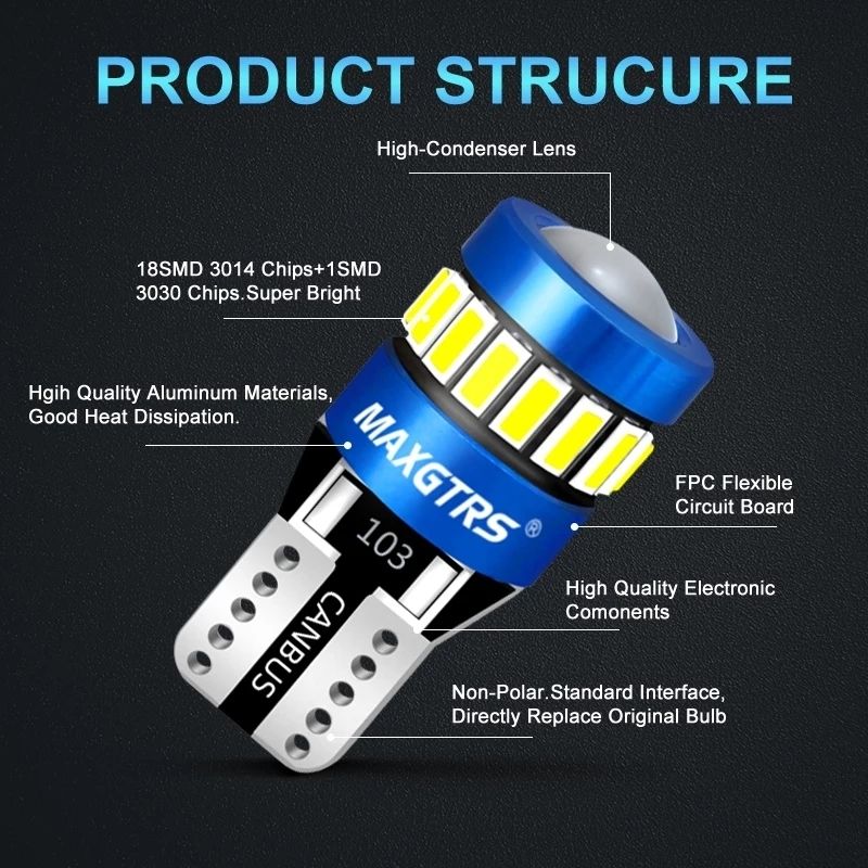 2pcs projector T10 501 W5W degrees LED bulbs error free