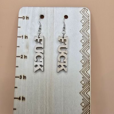 Incisive” Wooden ‘F-Bomb’ Earrings – Bold Cutout in Colored Wood