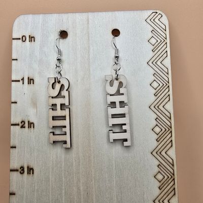 “That Moment” Wooden ‘SHT’ Earrings – Bold Cutout in Colored Wood
