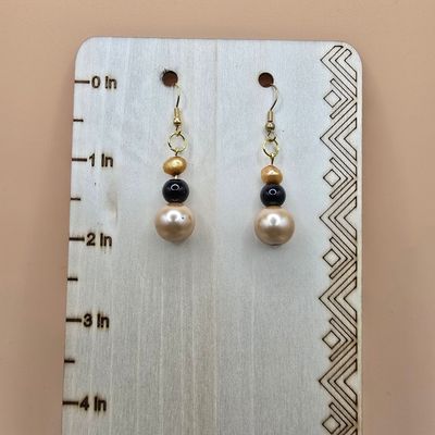 Golden Grace” Beaded Drop Earrings – Pearl &amp; Metallic Layers