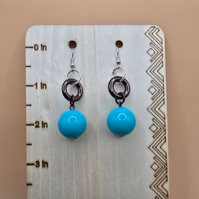 “Bright Horizon” Earrings – Turquoise  Colored Beads &amp; Silver Rings