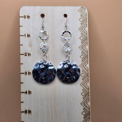 “Circle &amp; Disc” Earrings – Hammered Silver Dangles